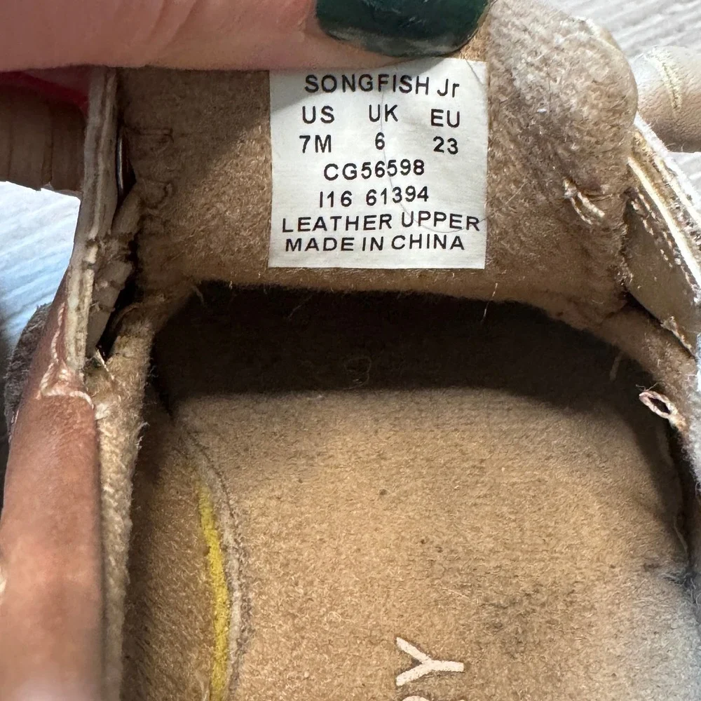 Sperry Songfish‎ Jr Girls Metallic Tan Leather Boat Shoes Toddler Size 7